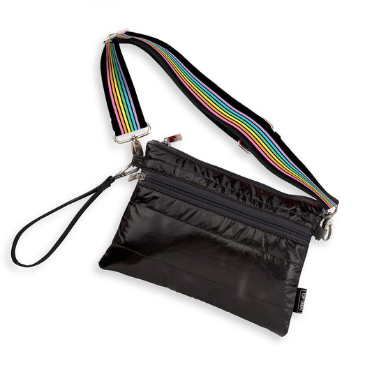 Black Puffer 3-in-1 Fanny Pack or Cross body bag Rainbow Track Straps | Top Trenz