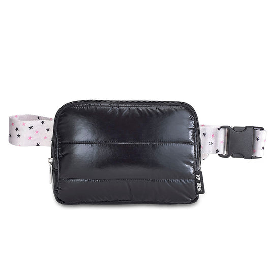 Black Puffer Belt Bag with Twinkle Star Strap – Trendy Crossbody Fanny Pack | Top Trenz