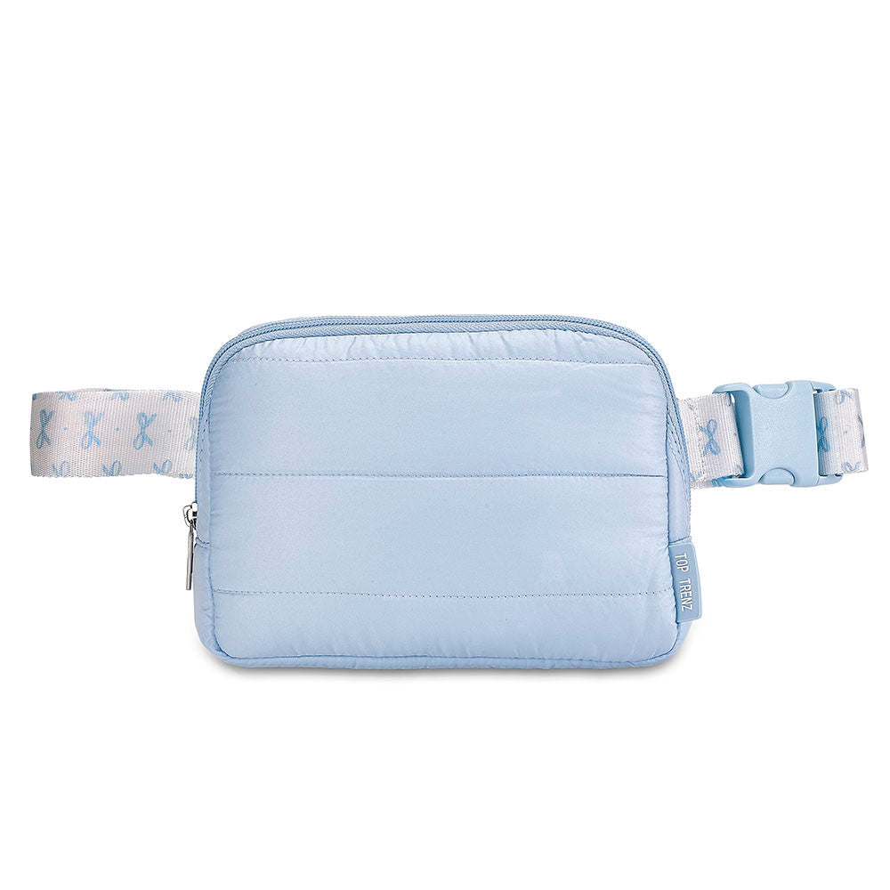 Blue Puffer Belt Bag with Bow Strap – Trendy Crossbody Fanny Pack for Girls | Top Trenz