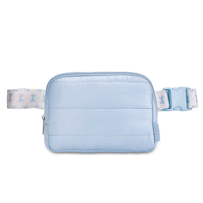 Blue Puffer Belt Bag with Bow Strap – Trendy Crossbody Fanny Pack for Girls | Top Trenz