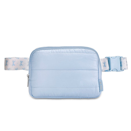 Blue Puffer Belt Bag with Bow Strap – Trendy Crossbody Fanny Pack for Girls | Top Trenz