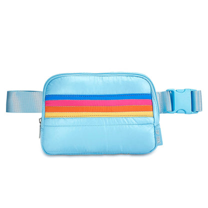 Blue Striped Puffer Belt Bag - Adjustable Fanny Pack | Top Trenz
