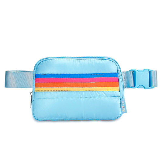 Blue Striped Puffer Belt Bag - Adjustable Fanny Pack | Top Trenz