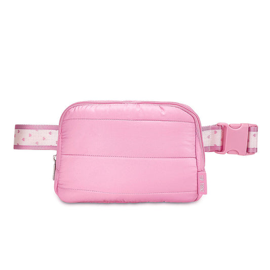 Pink Puffer Belt Bag with Heart Strap – Trendy Crossbody Fanny Pack | Top Trenz
