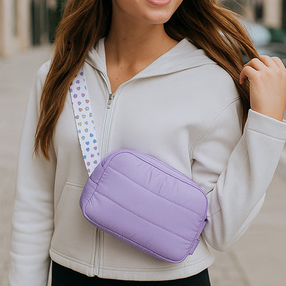 Navy Puffer Belt Bag with Rainbow Stars Strap – Trendy Crossbody Fanny Pack for Girls | Top Trenz