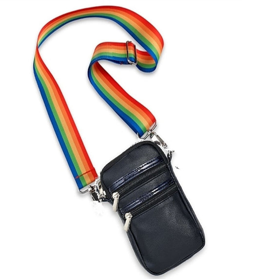 Black Leather Crossbody Cell Bag | Top Trenz