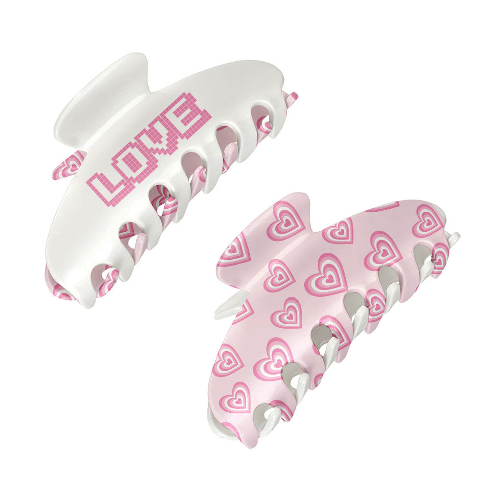 Large Two Sided Hearts Printed Claw Hair Accessory Clip | Top Trenz
