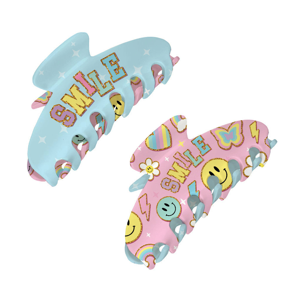 Two Sided Happy Print Claw Hair Accessory Clip | Top Trenz