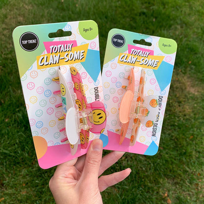 Two Sided Happy Print Claw Hair Accessory Clip | Top Trenz