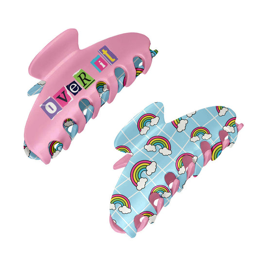 Large Two Sided Rainbow Printed Claw Hair Accessory Clip | Top Trenz