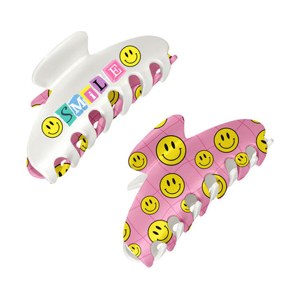 Large Two Sided Happy Printed Claw Hair Accessory Clip | Top Trenz