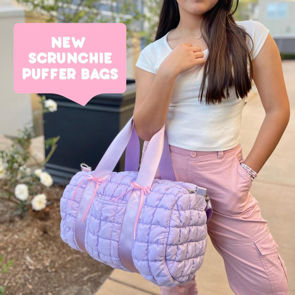 Purple Scrunchie Puffer Duffle – Stylish & Spacious Travel Bag | Top Trenz