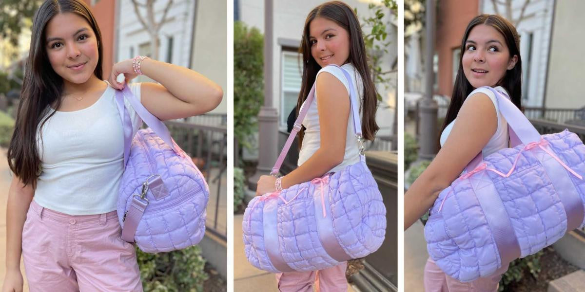Purple Scrunchie Puffer Duffle – Stylish & Spacious Travel Bag | Top Trenz