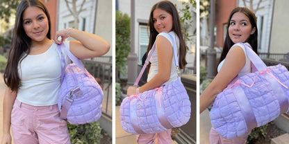 Purple Scrunchie Puffer Duffle – Stylish & Spacious Travel Bag | Top Trenz