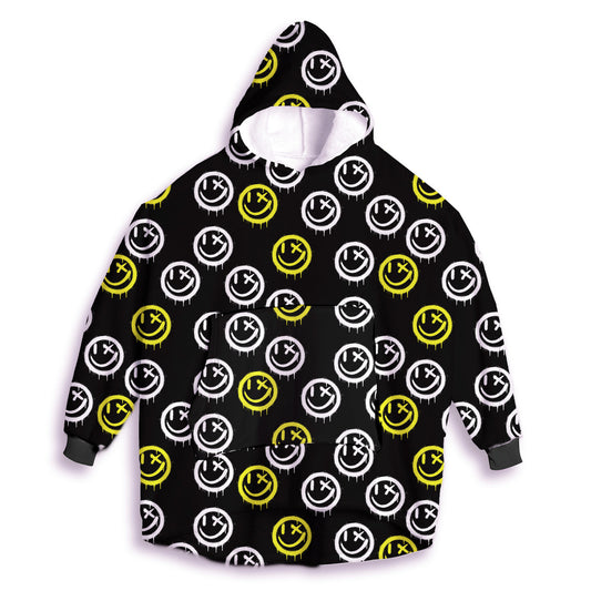 Hyped Print Fuzzy Oversized Hoodie Sweatshirt | Top Trenz