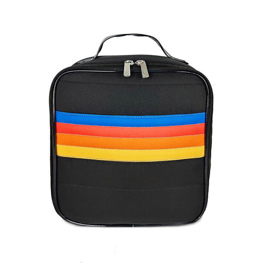 Trendy Black Retro stripe Puffer Insulated Lunch box | Top Trenz