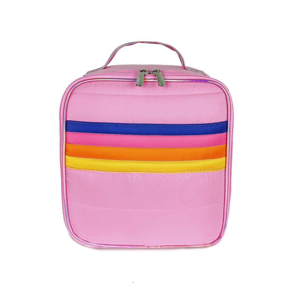 Trendy Retro stripe Pink Puffer Insulated Lunch bag | Top Trenz
