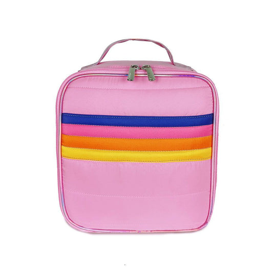 Trendy Retro stripe Pink Puffer Insulated Lunch bag | Top Trenz
