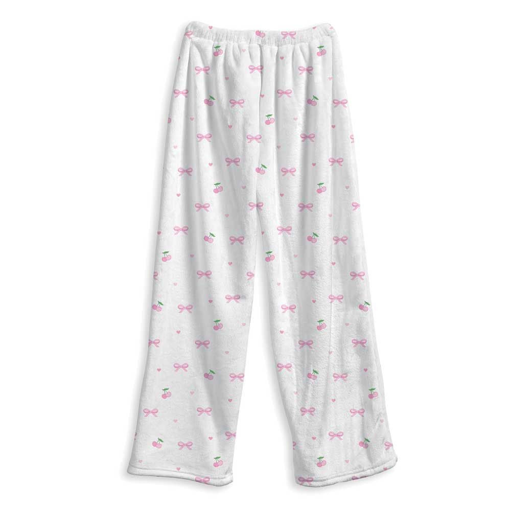 Girls Fuzzy Lounge Pants Cherry And Bows – Soft Cozy Pajama Bottoms | Top Trenz