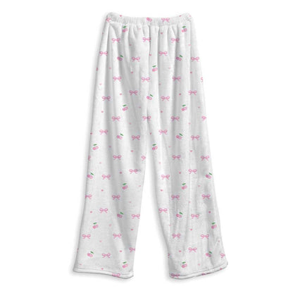 Girls Fuzzy Lounge Pants Cherry And Bows – Soft Cozy Pajama Bottoms | Top Trenz