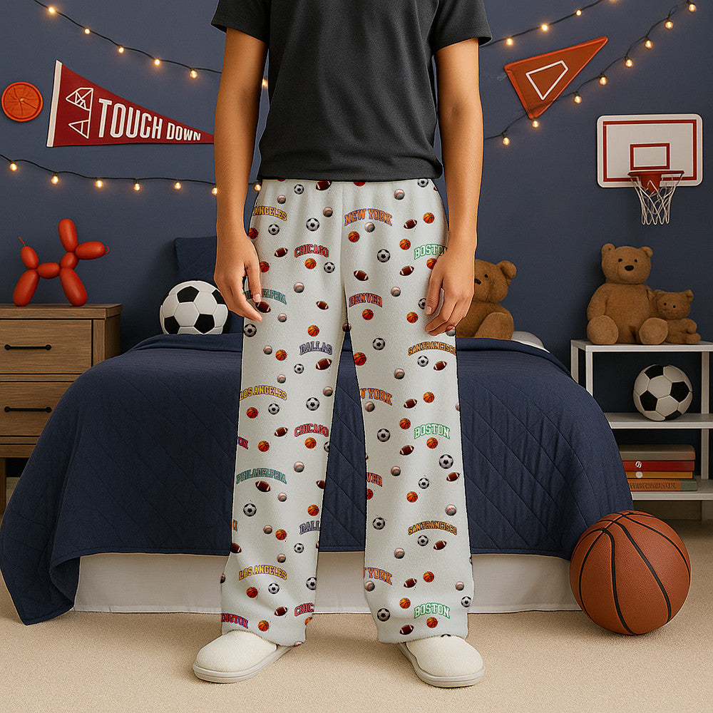 Sports Balls Fuzzy Lounge Pants  – Soft Cozy Pajama Bottoms | Top Trenz