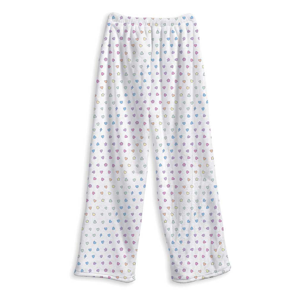 Girls Fuzzy Lounge Pants with Colorful Multi-Heart Pattern – Soft Cozy Pajama Bottoms | Top Trenz