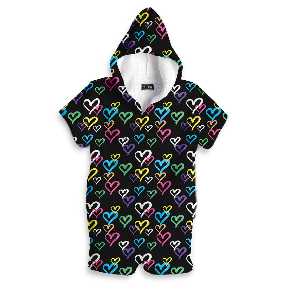 Adorable Graffiti Heart Fuzzy Romper Loungewear | Top Trenz