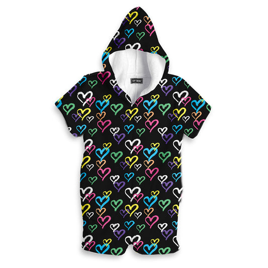 Adorable Graffiti Heart Fuzzy Romper Loungewear | Top Trenz