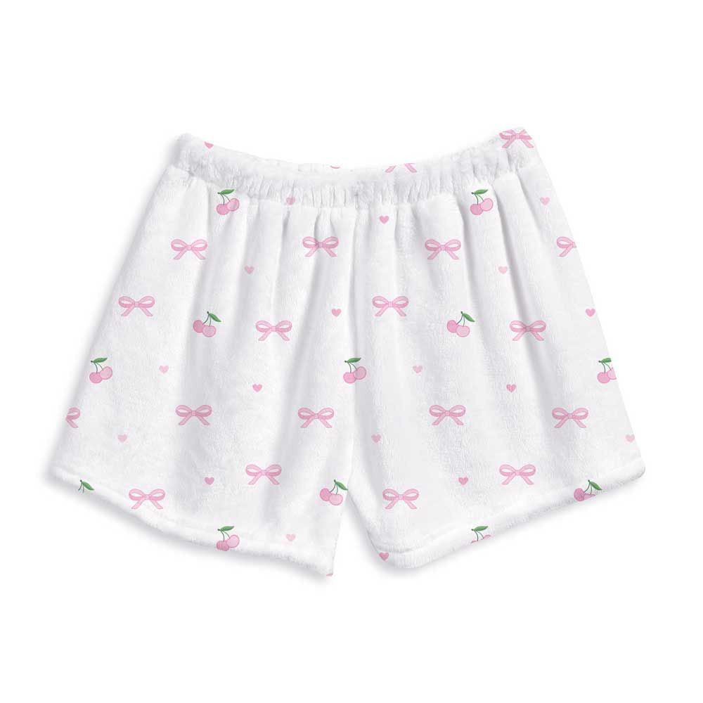 Bow and Cherry Fuzzy Lounge Shorts For Kids And Tweens | Top Trenz