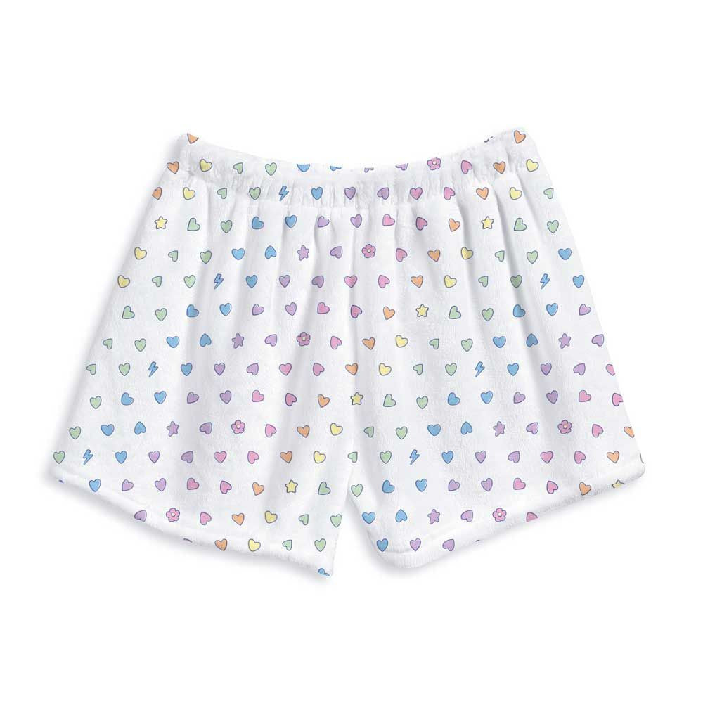Rainbow Heart Fuzzy Lounge Shorts For Kids And Tweens | Top Trenz