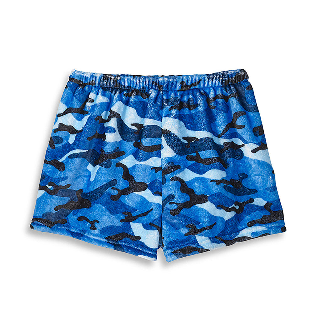 Blue Camo Fuzzy Lounge Shorts | Top Trenz