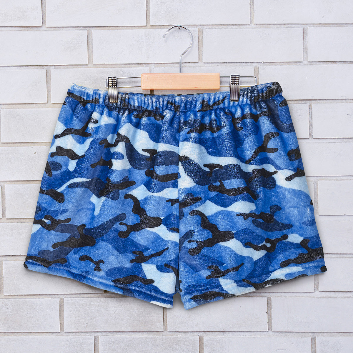 Blue Camo Fuzzy Lounge Shorts | Top Trenz