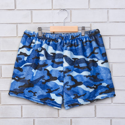 Blue Camo Fuzzy Lounge Shorts | Top Trenz