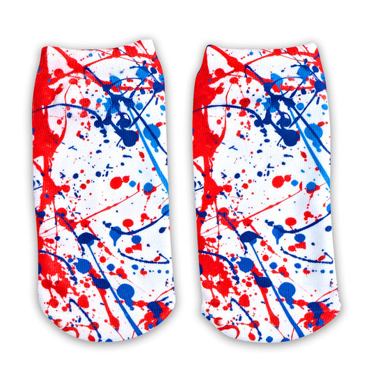 Ankle Socks- Red White and Blue Splatter | Top Trenz