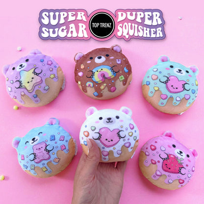 Super Duper Sugar Squishers – Sugar Bear Donuts Plush Fidget Toy - Squishy Stress Relief for Kids | Top Trenz