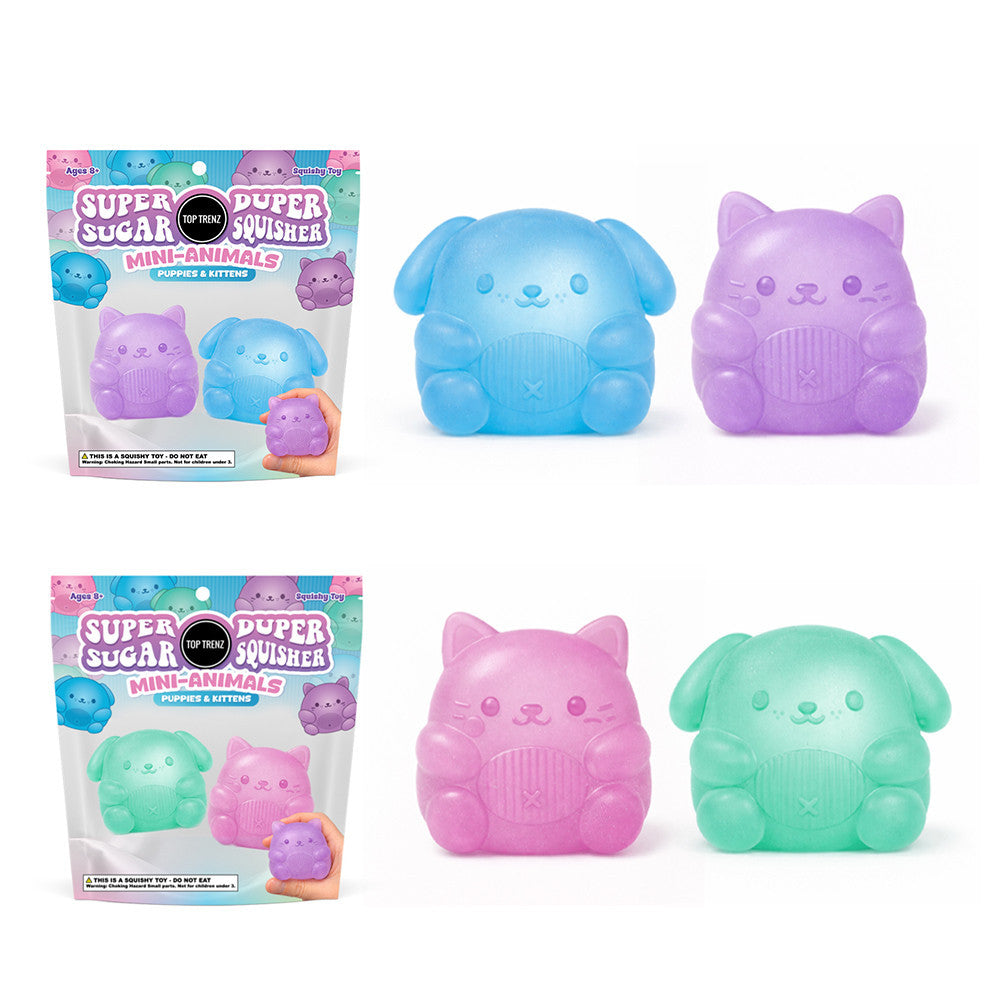 Mini Sugar Squishy 2-Pack - Puppies & Kittens - Super Duper Sugar Squishers | Top Trenz