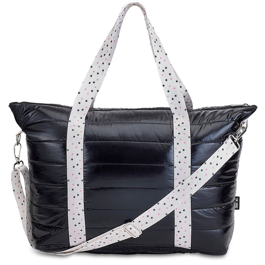 Black Puffer Tote Bag with Twinkle Star Strap – Trendy & Functional with Adjustable Strap | Top Trenz