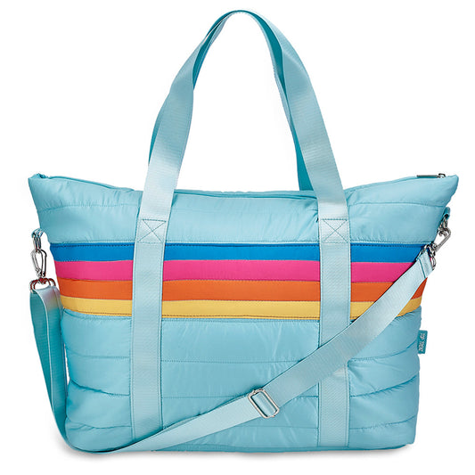 Blue Puffer Retro Stripe Tote Bag – Trendy, Lightweight & Stylish Carryall | Top Trenz
