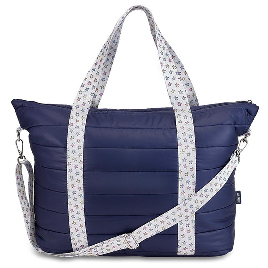 Trendy Navy Weekender Travel Bag with Rainbow Star Straps – Stylish & Spacious | Top Trenz