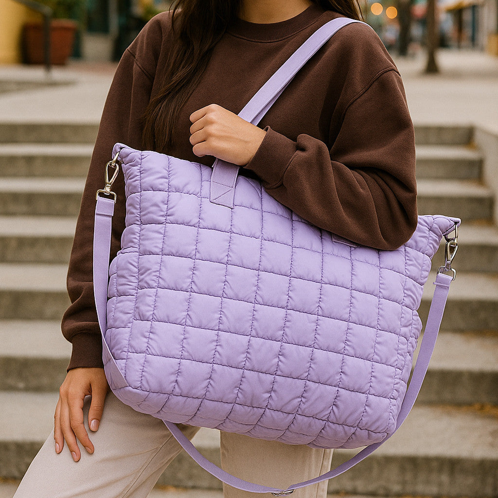 Purple Scrunchie Weekender Tote – Stylish & Spacious Travel Bag | Top Trenz