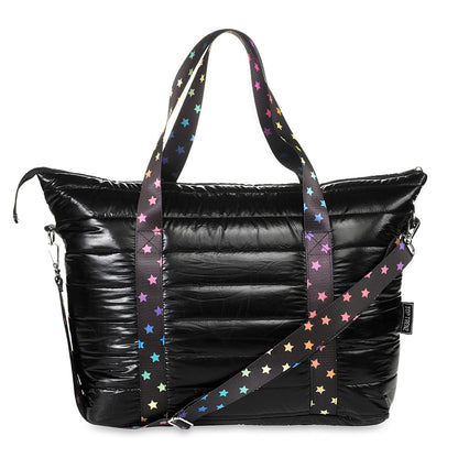 Amazing Black Puffer Tote With Decorative Straps | Top Trenz