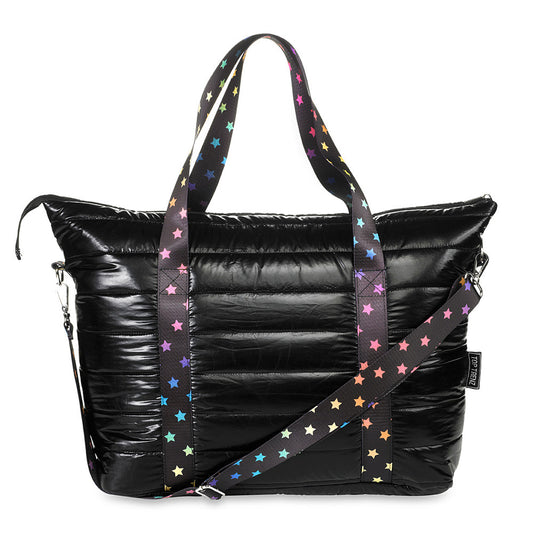 Amazing Black Puffer Tote With Decorative Straps | Top Trenz